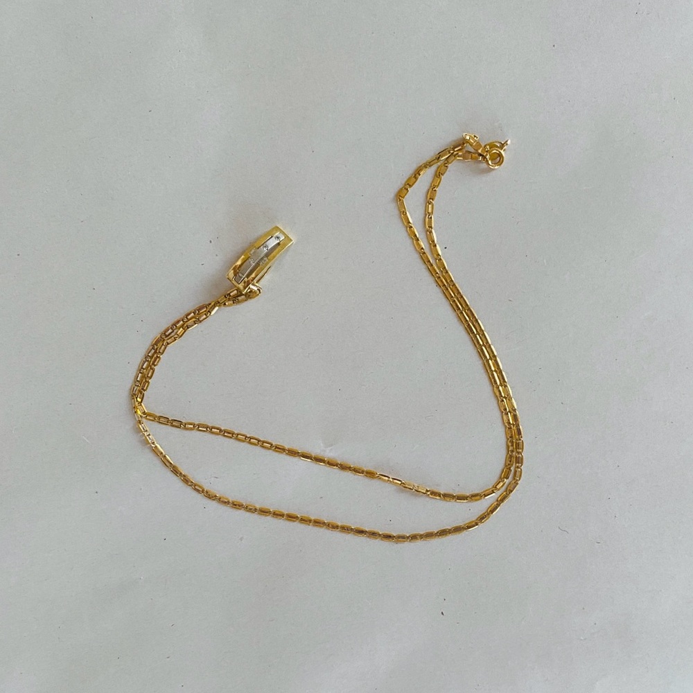 14KT Gold Bar Pendant Necklace With 21.5" 14 KT Gold Chain 6 Grams - Picture 4 of 11